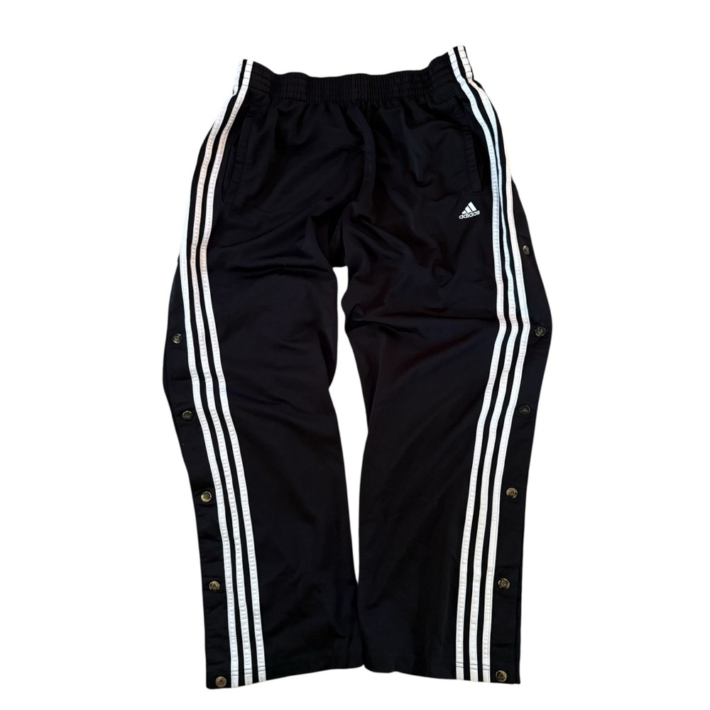 Vintage Adidas Track Pants Tear Away Men Small Black 3 Stripes Snaps Baggy Y2K - Picture 1 of 17